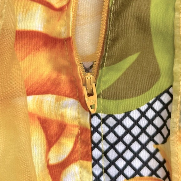 Vintage 1960s Alice Polynesian Chiffon Maxi Dress Hawaiian Yellow Floral Muumuu - Picture 13 of 16